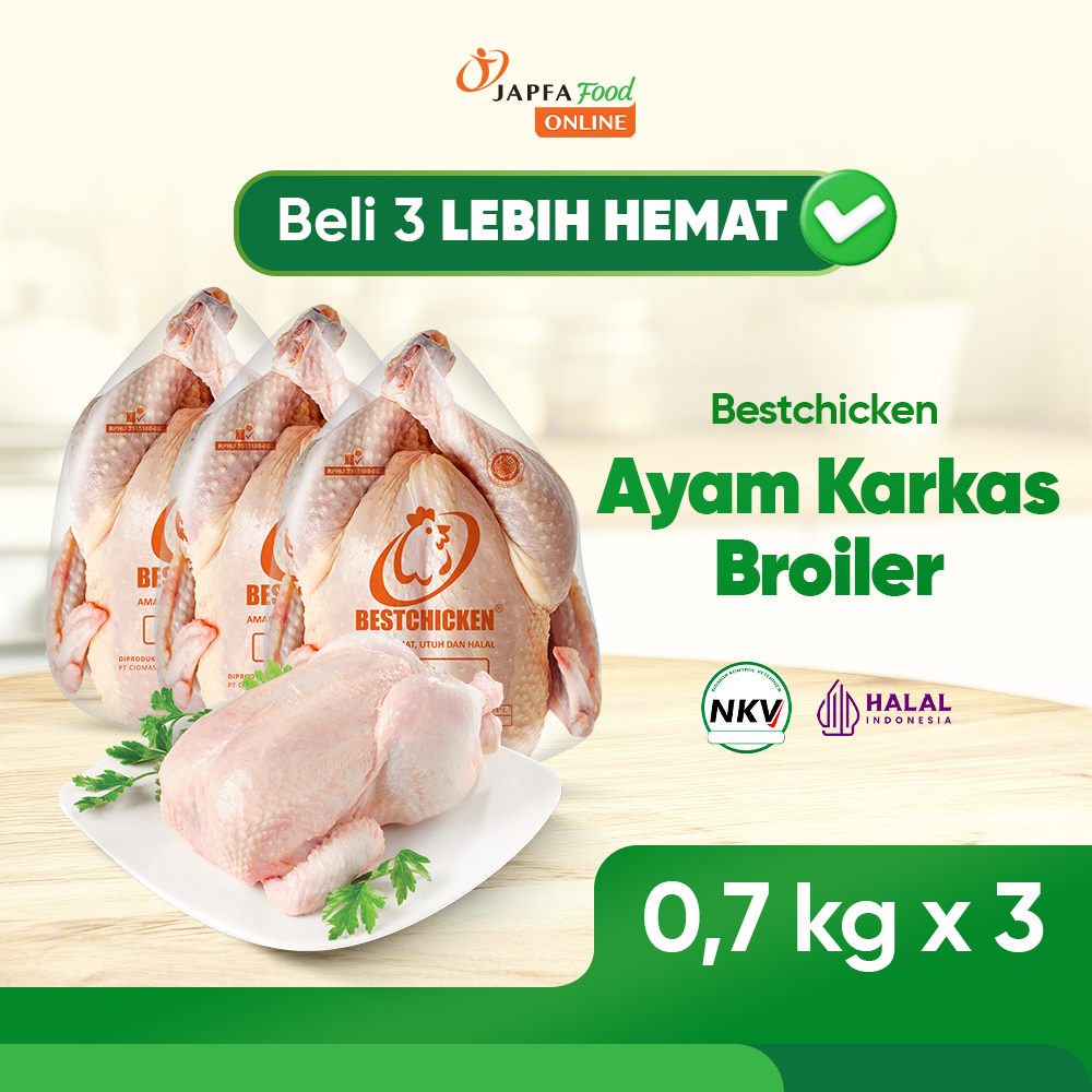 Bestchicken Ayam Karkas Broiler / Ayam Utuh Japfa Food 700 gram / 0.7 kg - Isi 3 pack