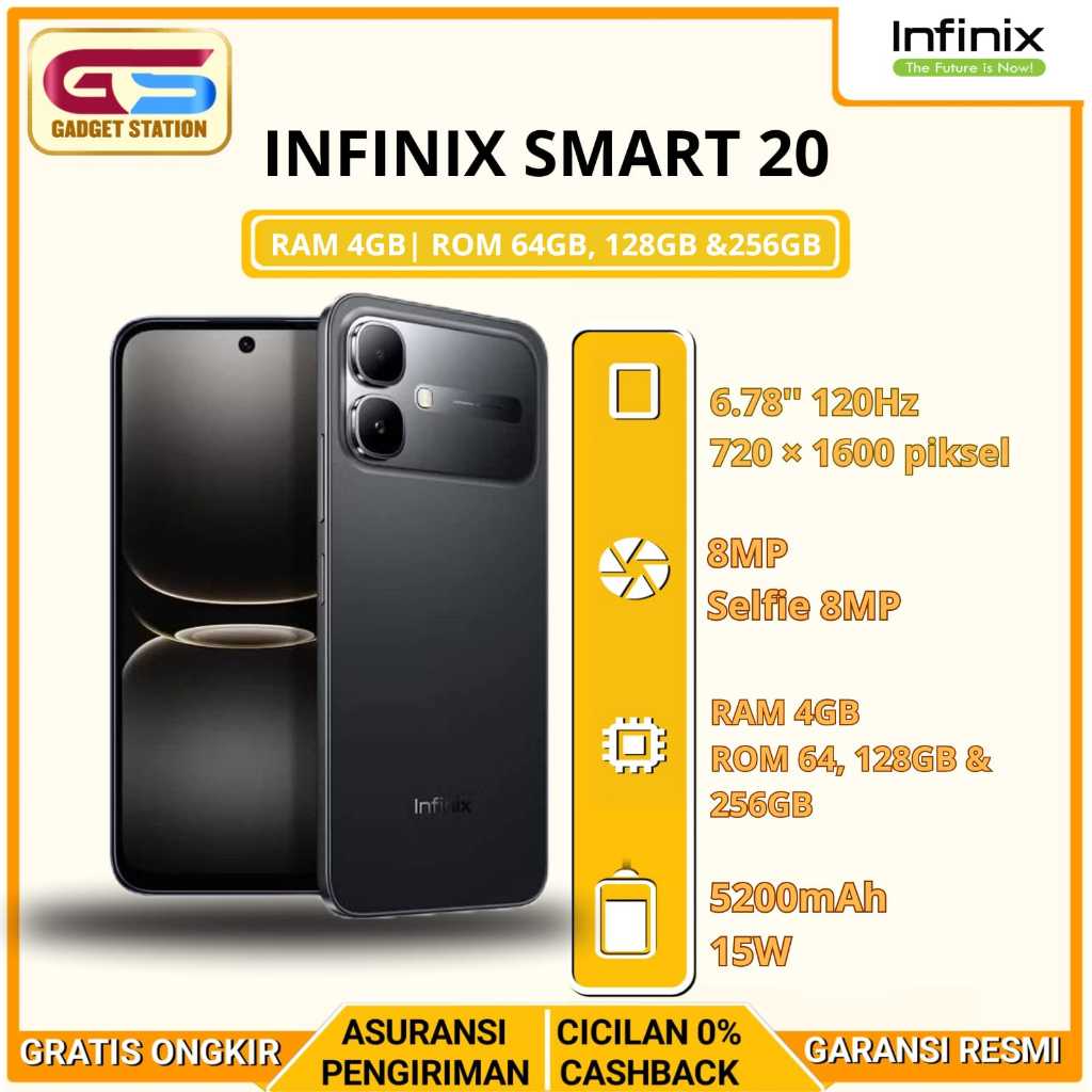 Infinix Smart 20 4G Ram [4+4GB] Rom [64GB, 128GB] Garansi Resmi Indonesia