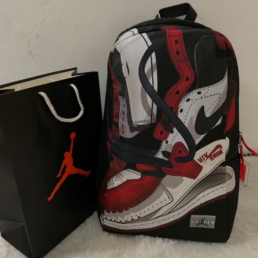 TAS RANSEL JORDAN SNEAKERS MOTIF ORIGINAL BLACK RED BACKPACK / TAS RANSEL PRIA WANITA BEST SELLER / 