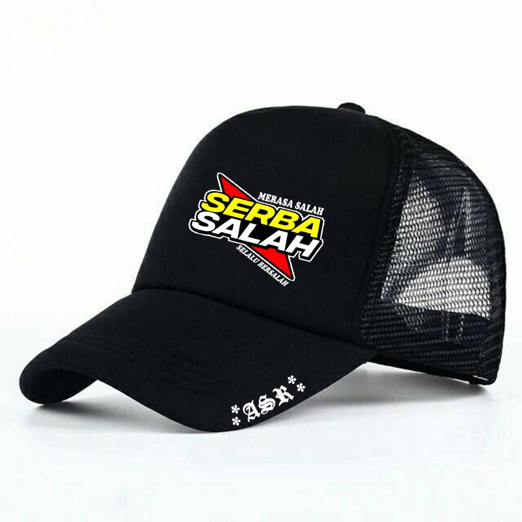 Topi Pria Keren, Topi Cowok Remaja Dewasa, Topi Hitam Trucker Hat Motif Kata kata