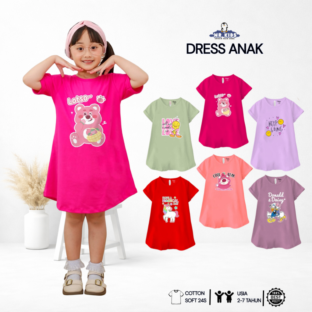 Dress Anak Perempuan Baju Daster Anak Cewek Bahan Cotton Lembut Usia 1-7 tahun