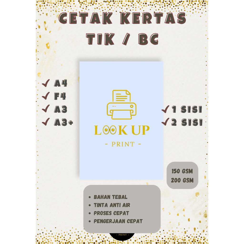 Cetak Kertas BC / TIK A4 F4 A3 A3+