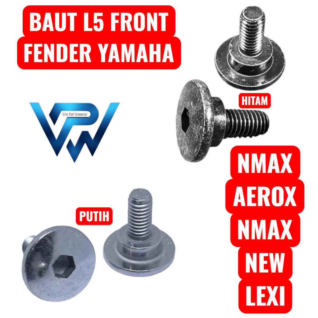 baut body motor spakbor depan yamaha nmax aerox 155 lexi 125 kunci L 5 HITAM DAN PUTIH