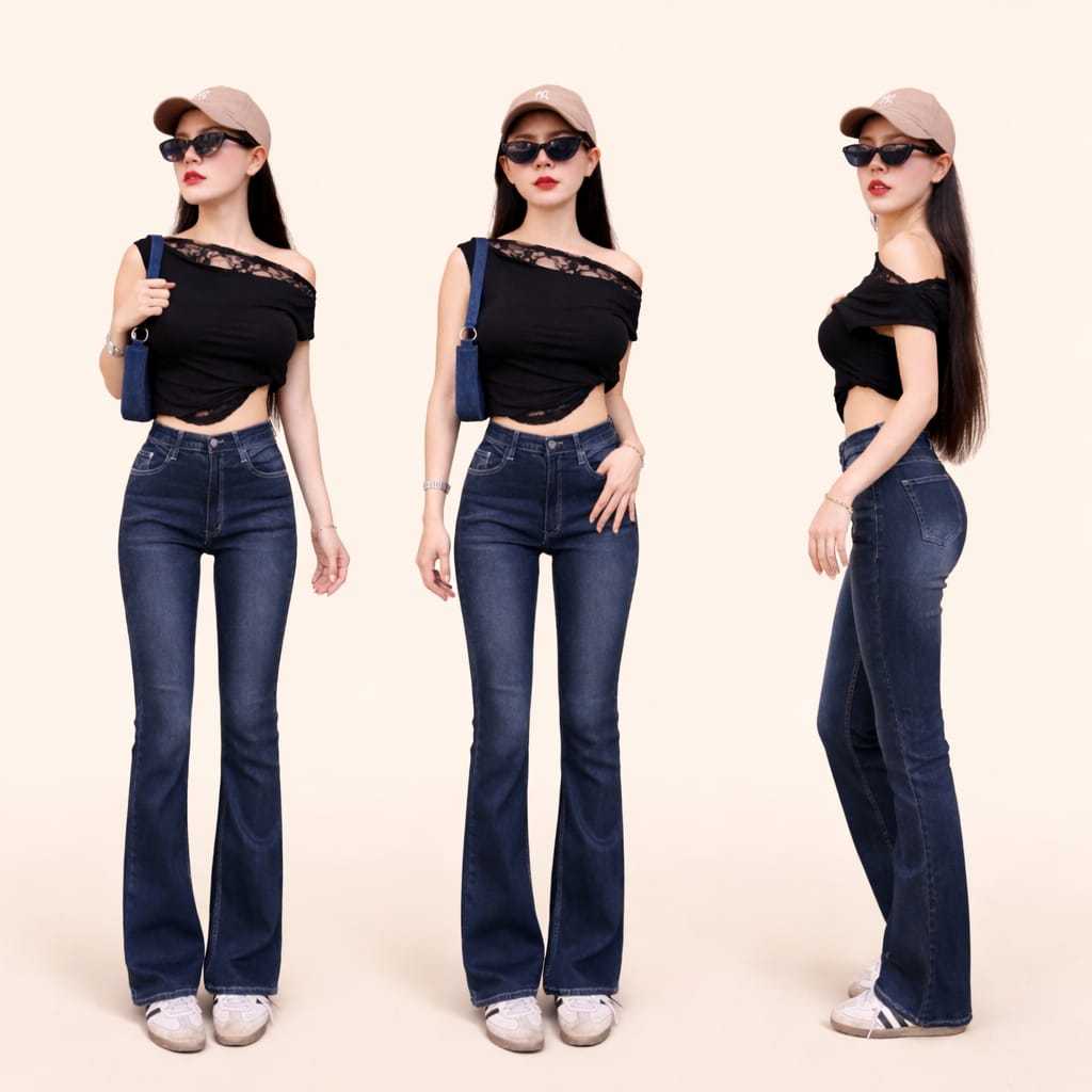 Highhwaist Cutbray Jeans Retro Wanita-Celana Jeans Cutbray Wanita Model Retro Korea