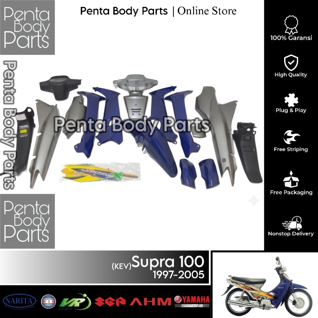 Full Cover Body Supra 100 (KEV) - Ful Set Bodi Kasar + Halus Astrea Supra X XX V Fit 1997-2005 Warna