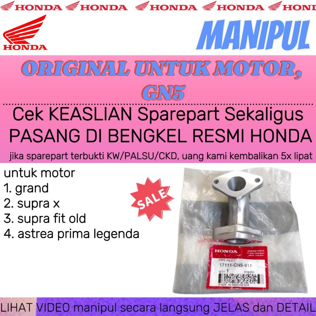 Manipul Pipa Inlet GN5 Honda Grand Motor Supra Manipol 17111-GN5-911 Motopart