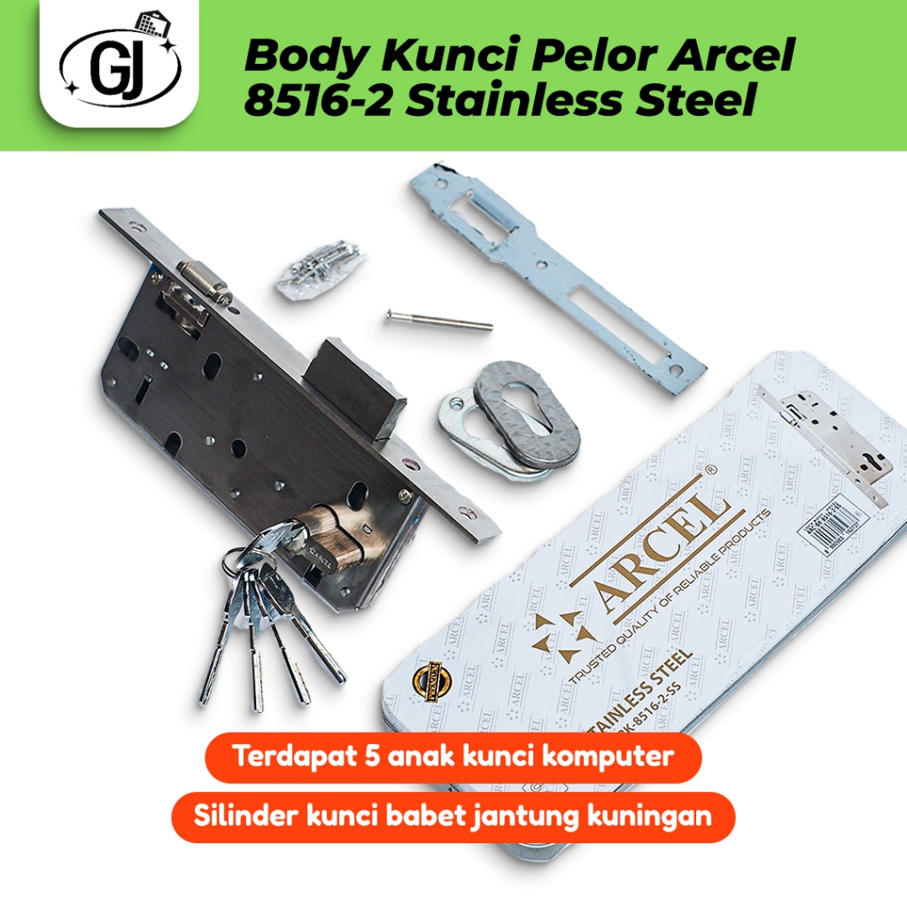 (1 Set) ARCEL - Body Kunci Pelor Arcel 8516-2/ Body Pintu Kupu Tarung Stainless Steel
