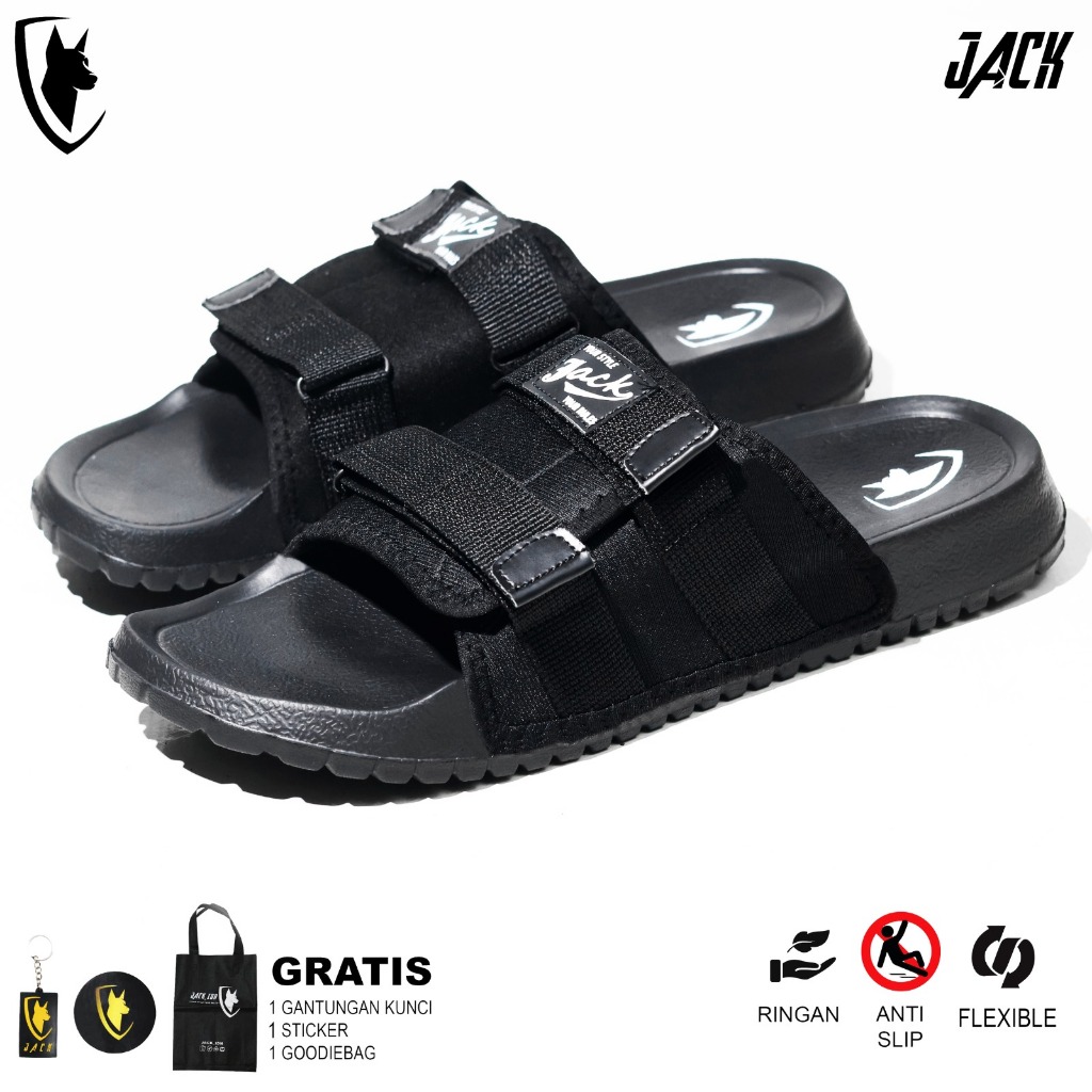 JACK IDN - Sandal Slide Pria Sendal Slop Flip Flop | Sandal PRIA GALLARDO BLACK