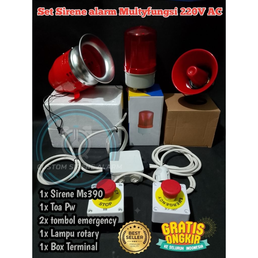 Sirene Alarm Buzzer Multyfungsi Dua Tombol 220v AC siap pakai