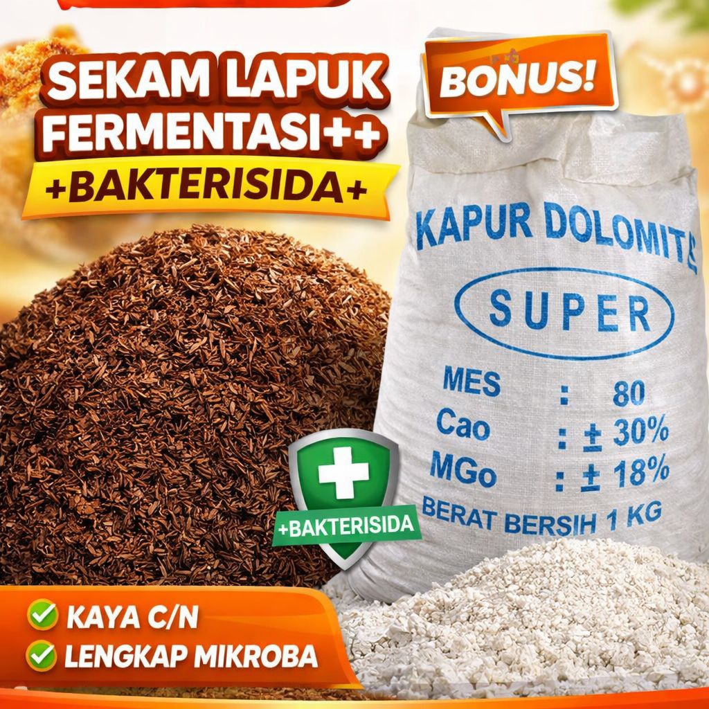 sekam lapuk fermentasi++bakterisida karung 25kg +bonus 1kg kspur dolomit
