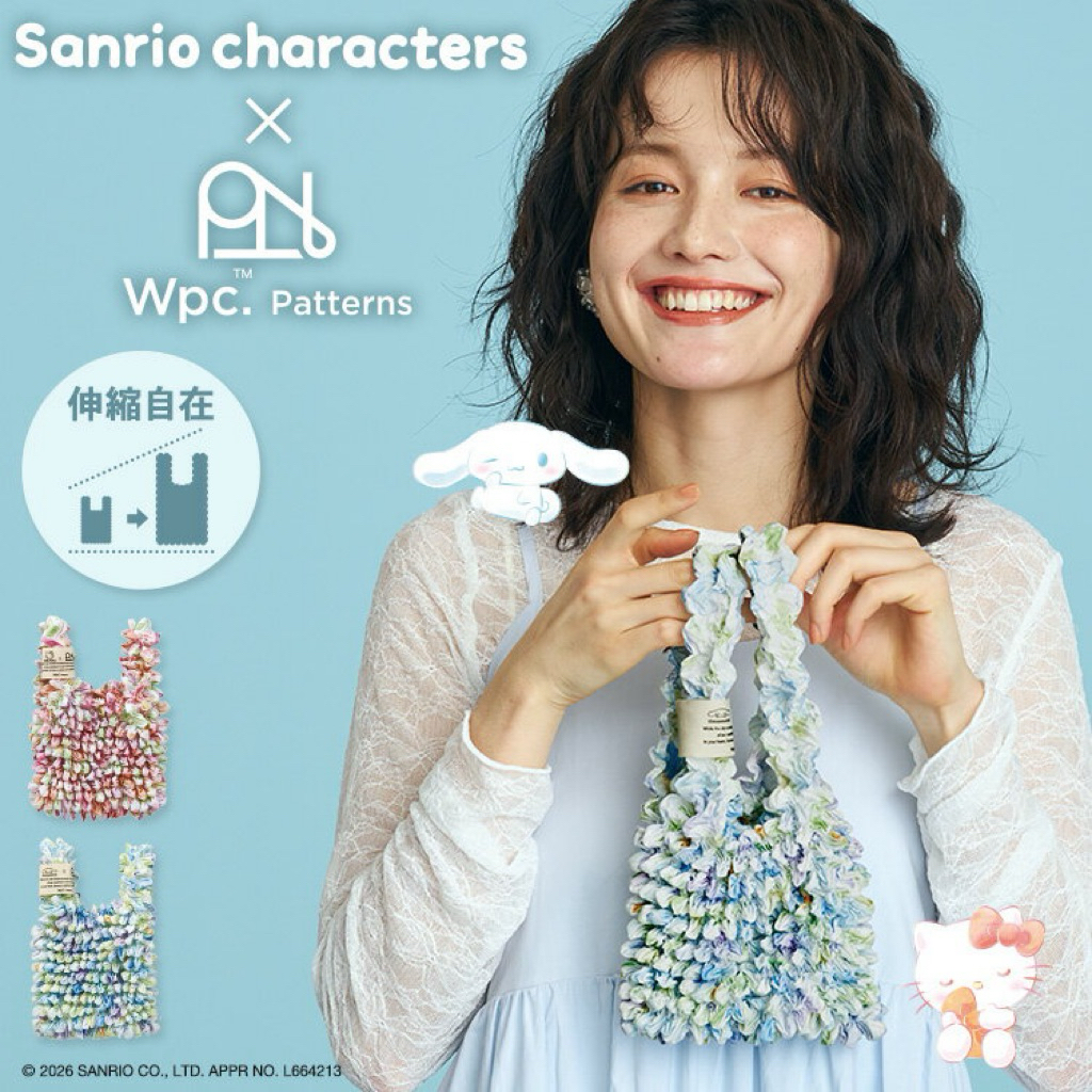 New Sanrio x Wpc Cinnamoroll Shibori Expandable Bag – Tas Lipat Eco Bag Jepang, Tas Belanja Sanrio L