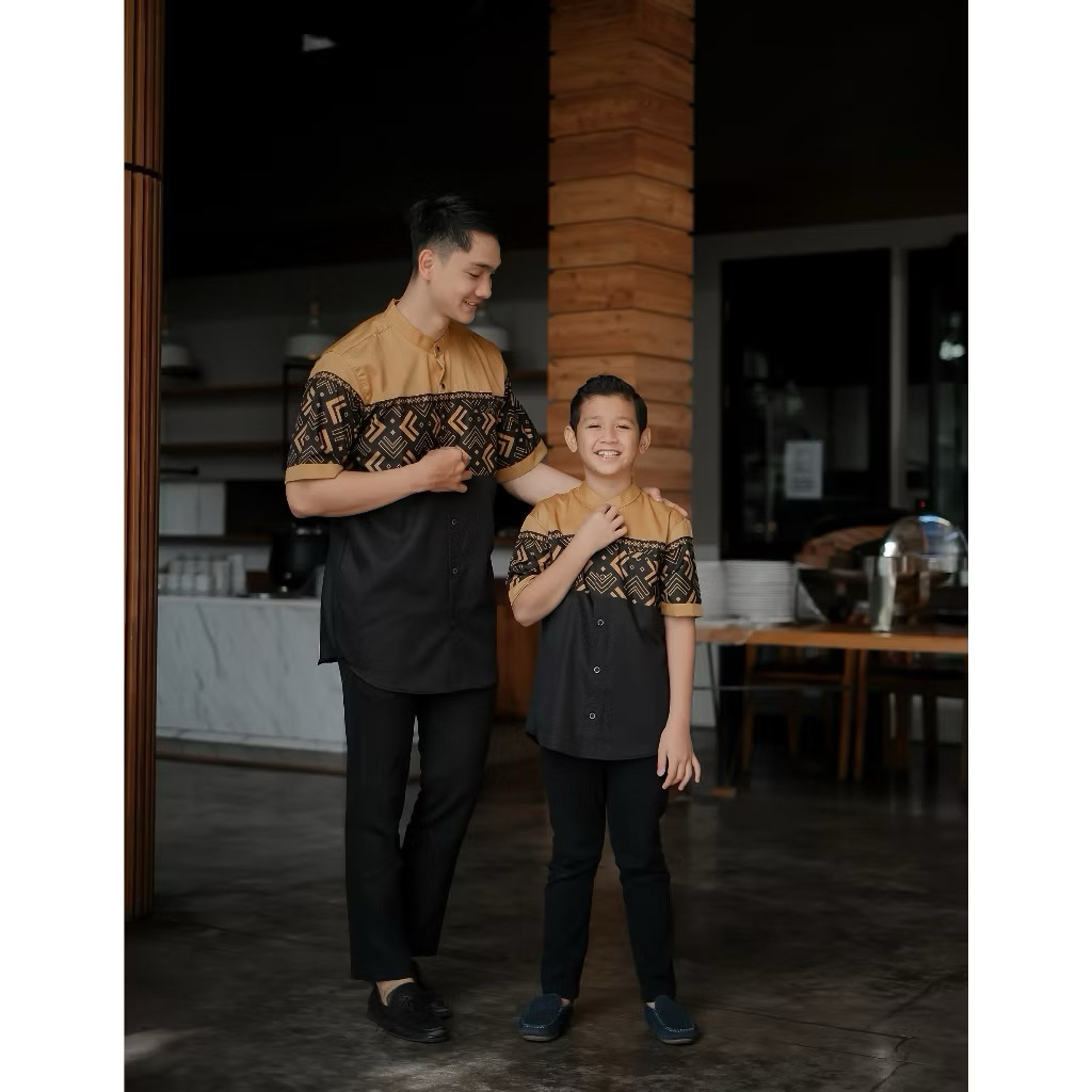 Baju Koko Couple Ayah Dan Anak Laki Laki Harga Terpisah Kemeja Kurta Kerah Mandarin Lengan Pendek Ba