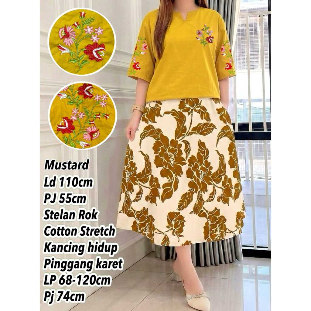 Kaluna One Set Stretch Series LD 110cm Set Rok Bordir Katun Stretch  – Jumbo Fit Nyaman & Elegan one