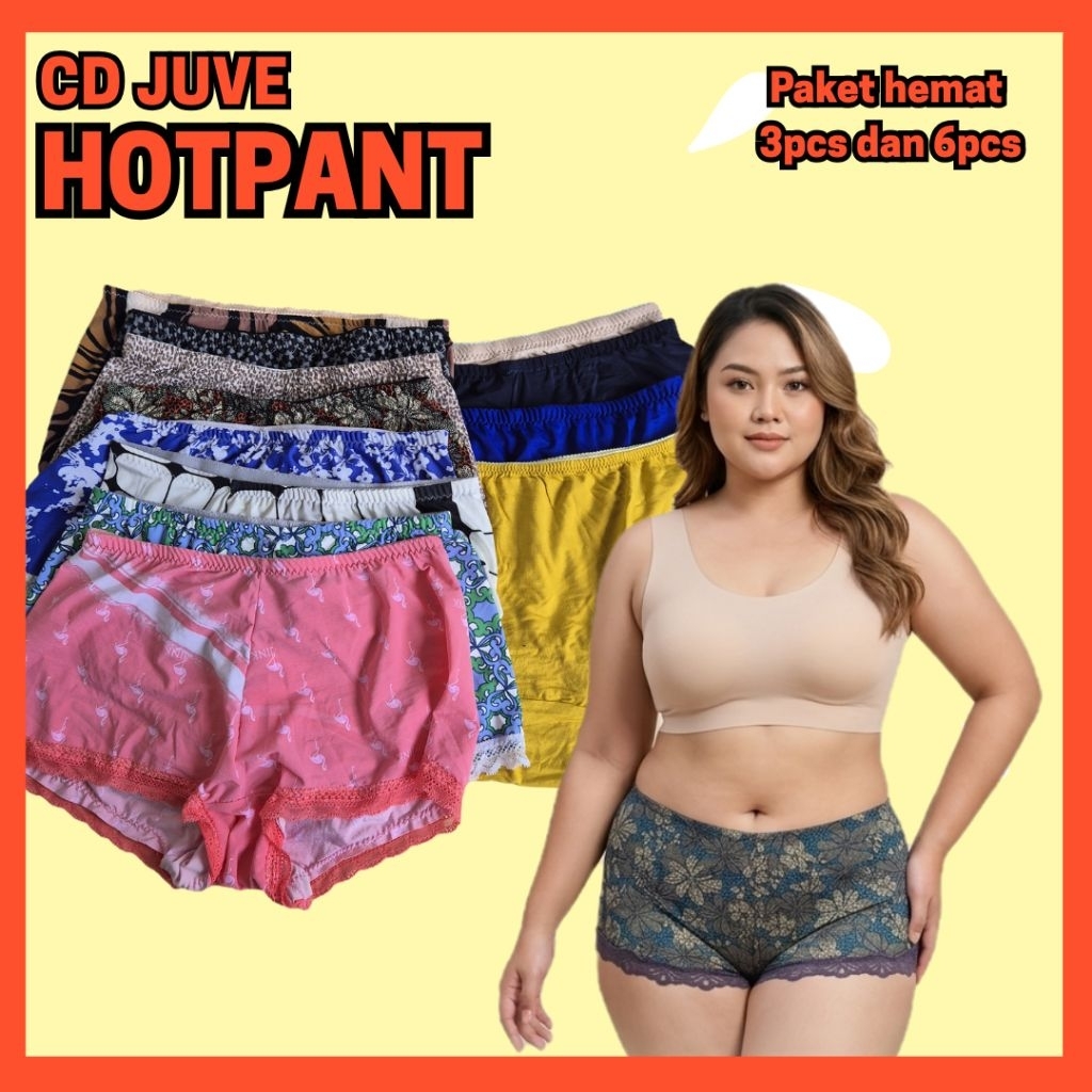 (Paket 3Pcs&6Pcs) Hotpants Cd Juve Motif Dan Polos Renda Celana Dalam Jumbo