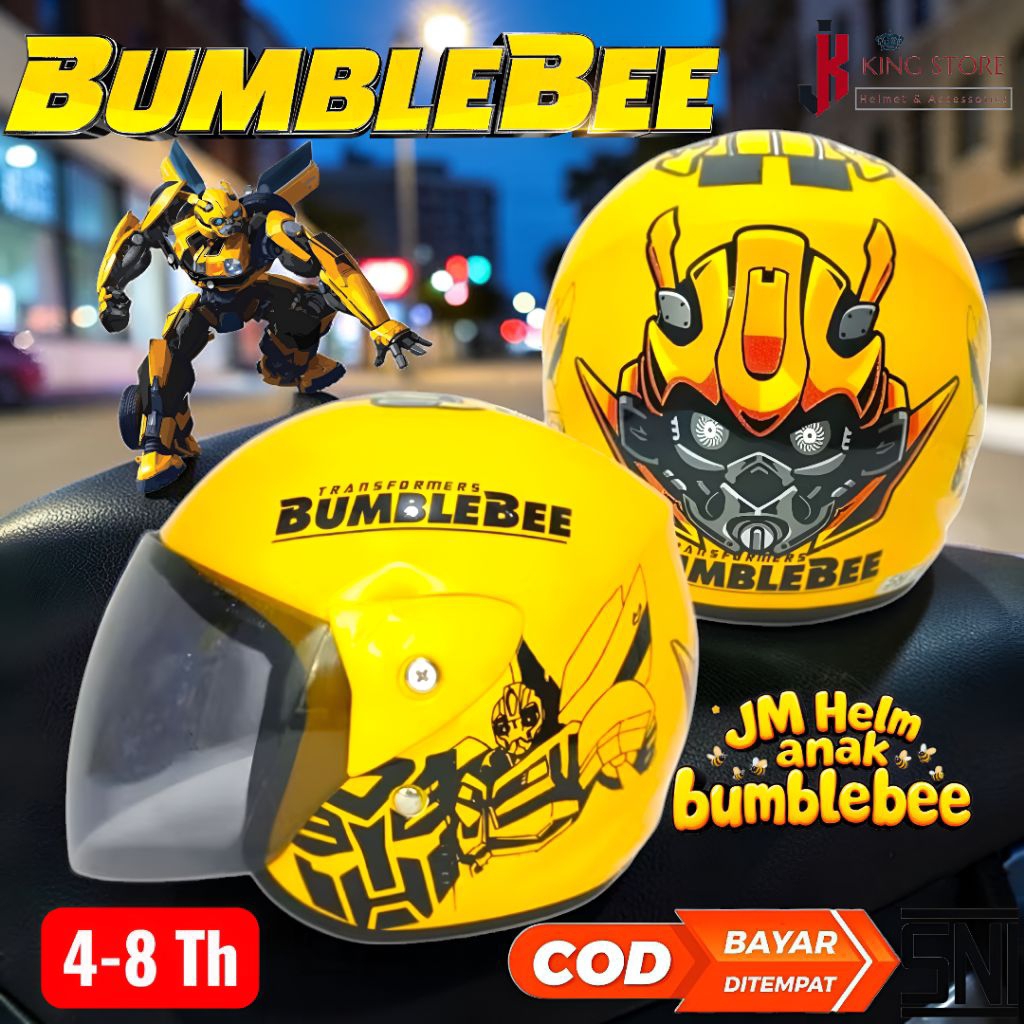 JM Helmet - Helm Anak SNI Kualitas Premium Karakter Bumblebee untuk anak cowok usia 4-8 tahun Termur