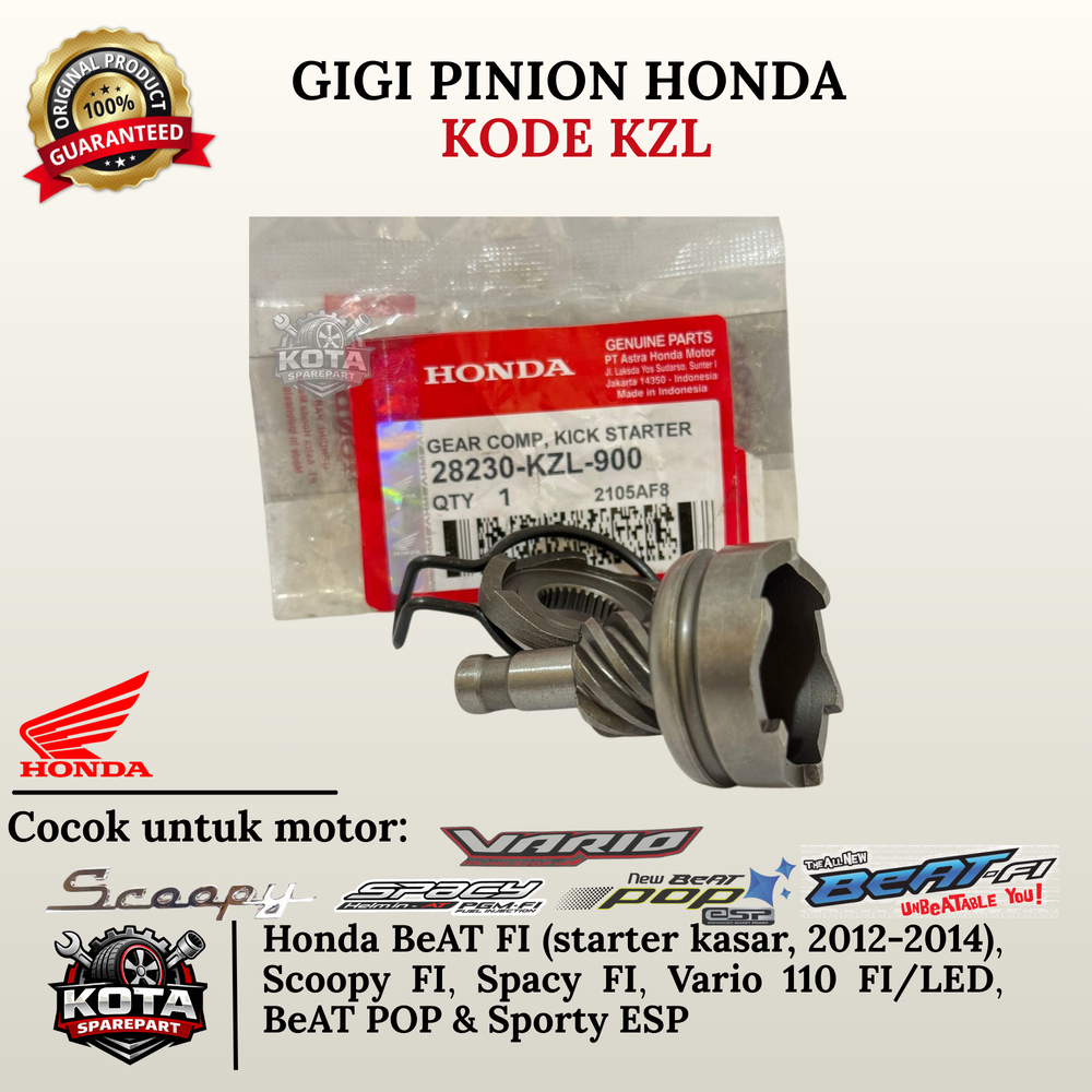 GIGI PINION ORIGINAL KODE KZL UNTUK MOTOR HONDA BEAT FI (STARTER KASAR, 2012-2014), SCOOPY FI, SPACY