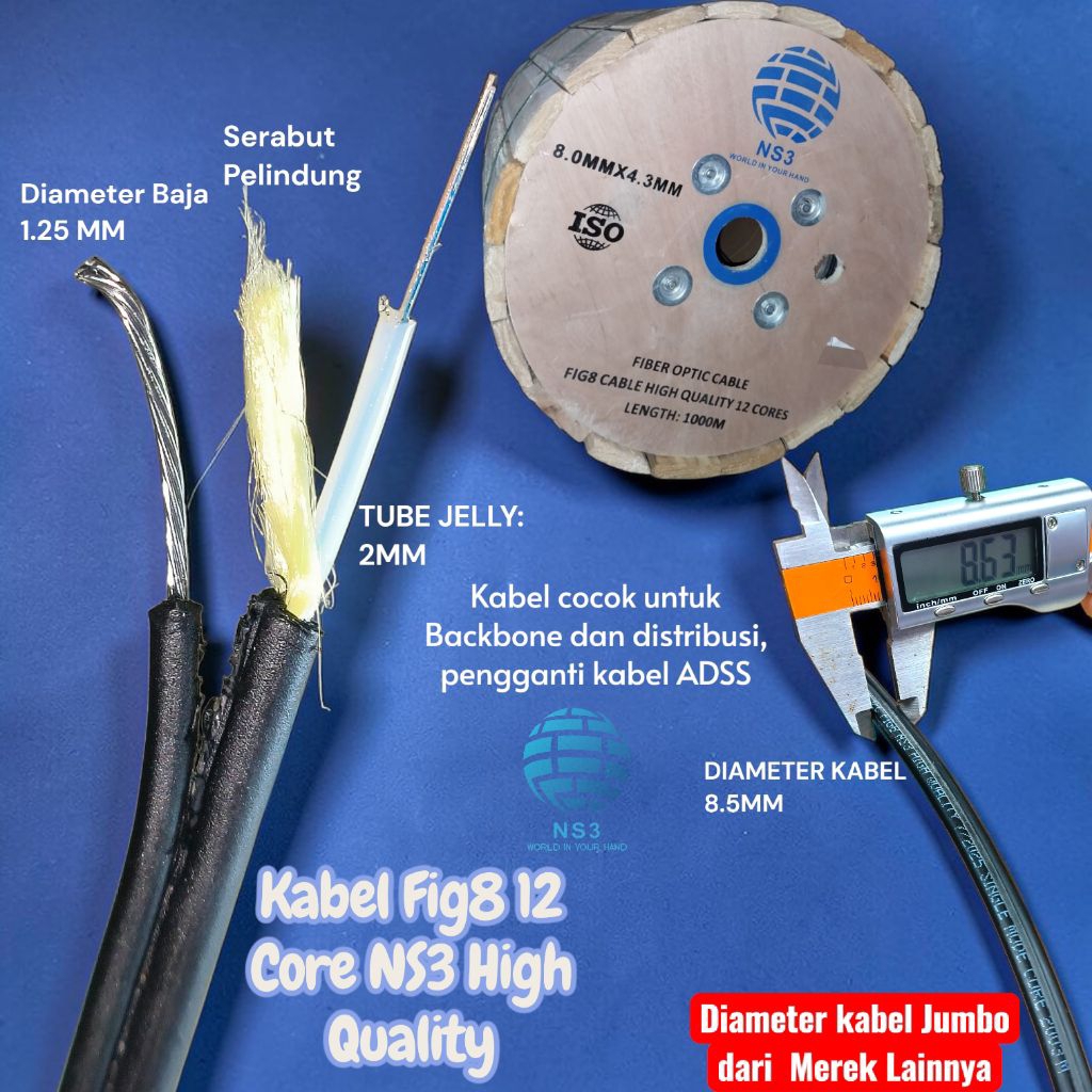 kabel fo 12 core fig 8 jelly tube NS3 high quality / dropcore 12 core fig8