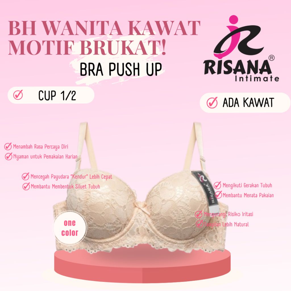 RISANA - Bra Wanita Ada Kawat Tali Lepas Pasang Cup 1/2 | BH Push Up Nyaman Bikin Percaya diri BH RI