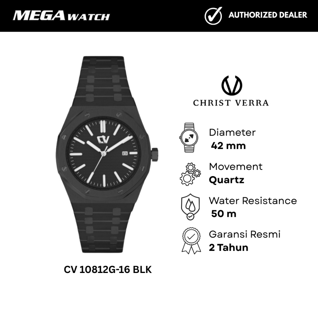 Jam Tangan CHRIST VERRA Pria Original CV 10812G-16 BLK