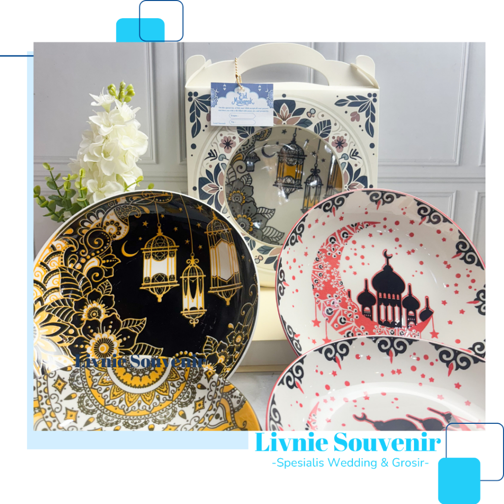 Souvenir Piring Keramik Box Motif Cantik