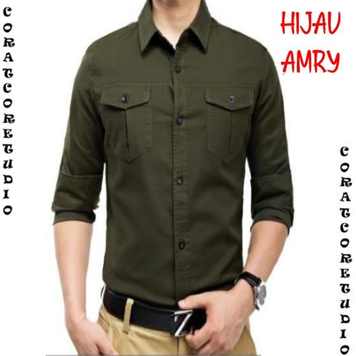 ANVI SHOP SURABAYA MALANG GRESIK SIDOARJO JAWA TIMUR Kemeja Cowok Hem Laki Long Shirt Basic Plain Du