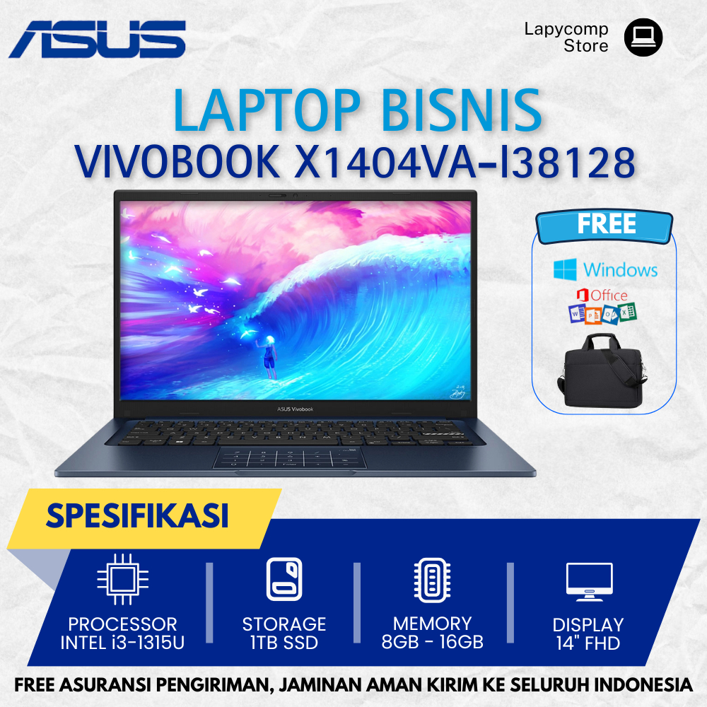 Asus Vivobook X1404VA - I38128 Core i3 1315U Ram 8GB Ssd 1TB 14" Windows 11 Baru Laptop Kerja Pelaja