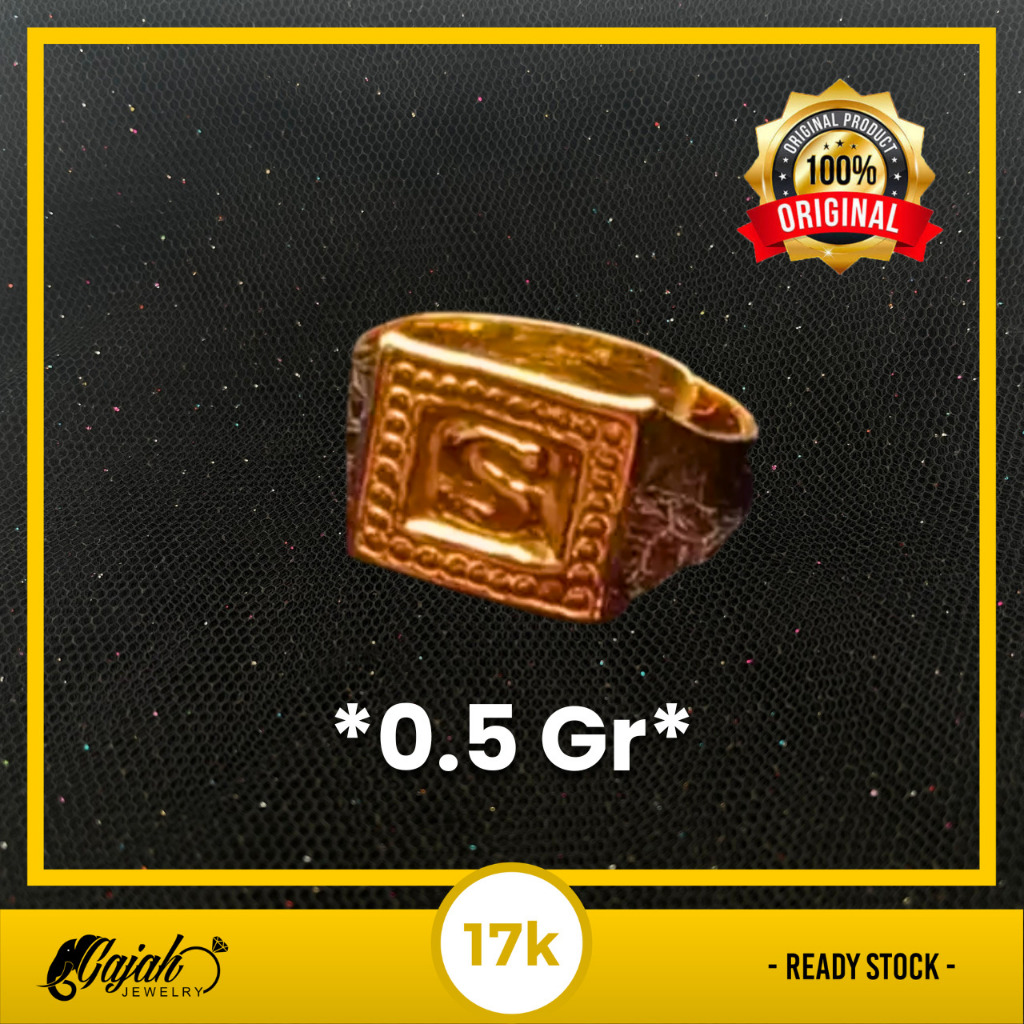Cincin Anak Emas 17K - Toko Emas Gajah - Stempel Huruf 0.5 Gram Gjh 1