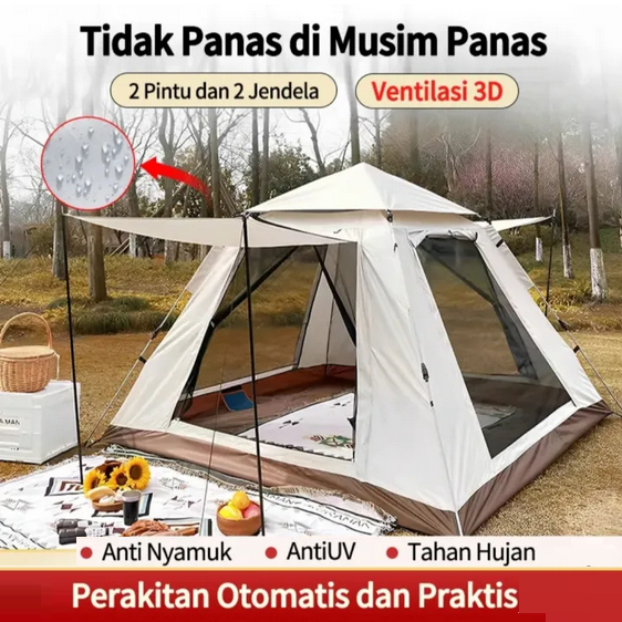 Tenda Camping 2.15x2.15 meter Tenda Kapasitas 2-4 Orang Tenda Otomatis Popup Tenda Kemping Keluarga