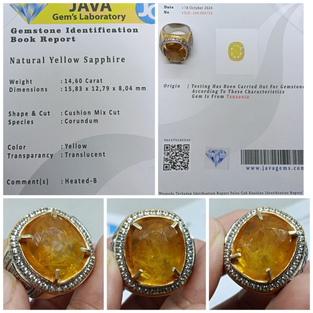 Natural Yellow sapphire Kristal 14 ct memo JGL Safir Afrika jumbo