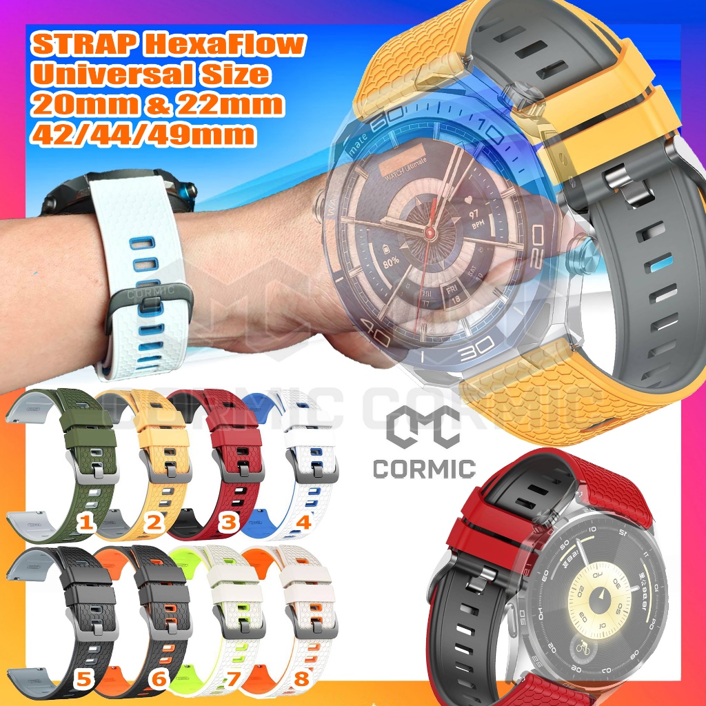 Strap Smartwatch HEXAFLOW CormiC Tali Jam Tangan Karet Rubber 22mm 20mm 18mm 24mm 26mm Universal Siz
