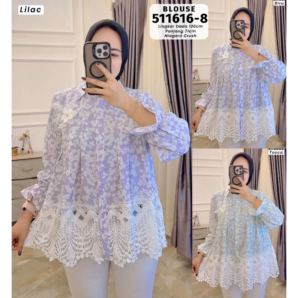 FEMININE STYLE - Ayla Blouse Bahan Niagara Crush Kombinasi Renda fit to XL Besar