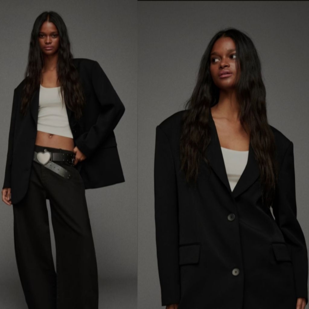 BERSHKA BLAZER JAKET OVERSIZE BLACK OUTERWEAR BARU ASLI ORIGINAL