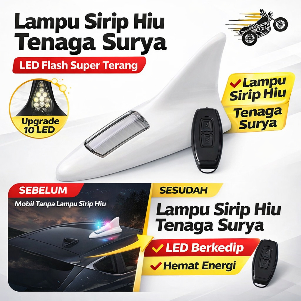 SCM/Lampu Kilat Anti-Tabrakan Model Sirip Hiu Tenaga Surya/10 Chip LED Berwarna/Tahan Air dan Anti-S