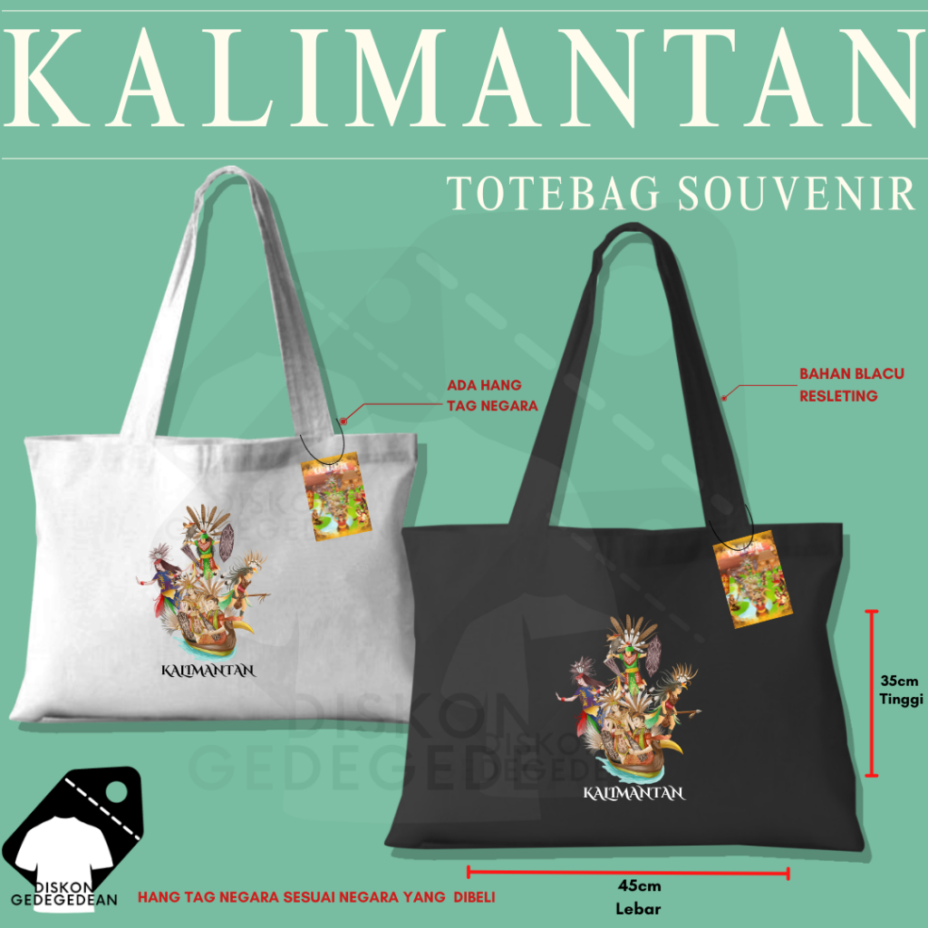 Diskongedegedean Totebag Souvenir Kalimantan Tas Oleh Oleh Kalimantan Bahan Blacu Sablon 1