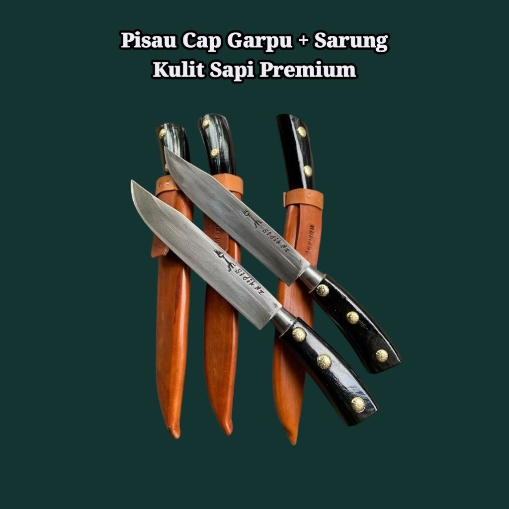 Pisau Cap Garpu Original + Sarung Kulit Asli