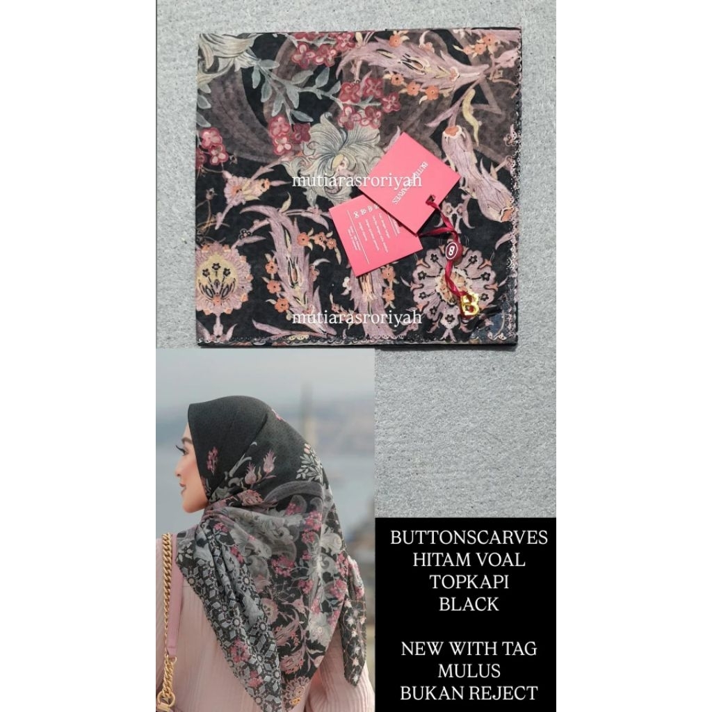 READY STOCK Buttonscarves Topkapi Scarf Voal New with Tag Mulus No Box Black Hitam