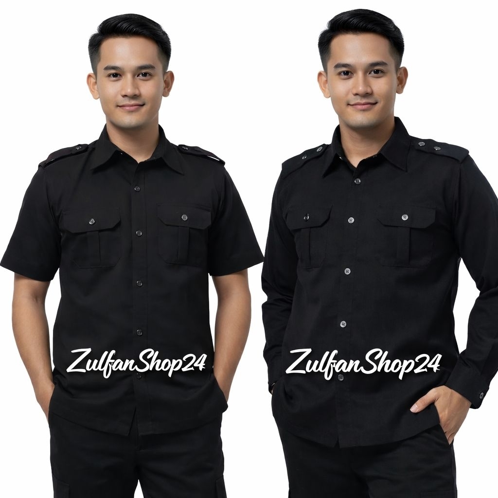 SERAGAM SAFARI HITAM terbaru/stelan safari/Satpam/Safari hitam lengan pendek/panjang/pria/wanita