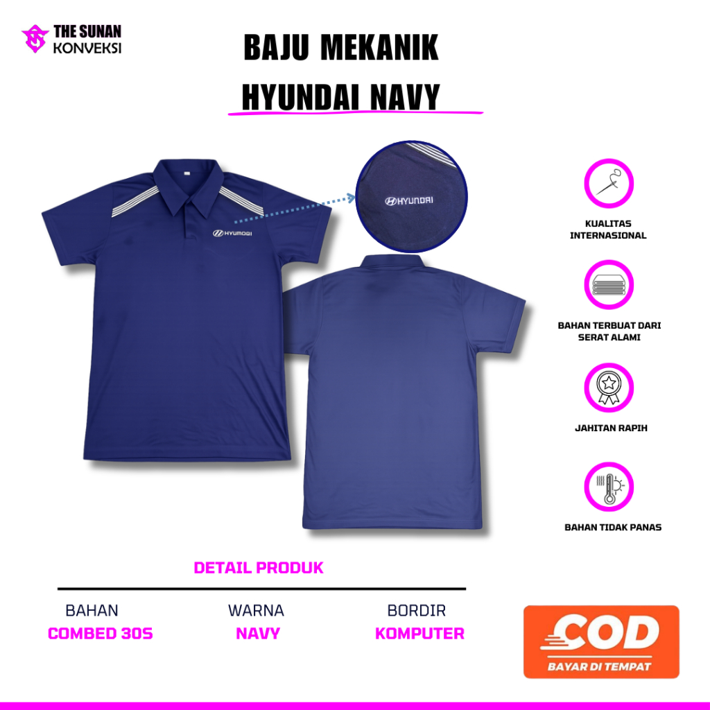 Baju mekanik hyundai Navy | Atasan hyundai  | Baju Biru dongker | Kemeja mekanik dongker