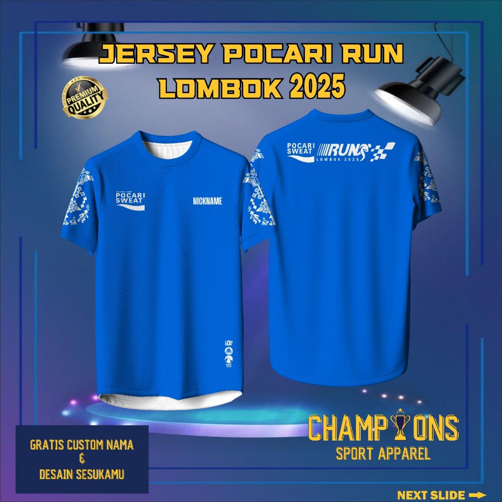 Baju Jersey POCARI RUN LOMBOK 2025 Olahraga Full Printing  Berbahan Dryfit & Bisa Request desain