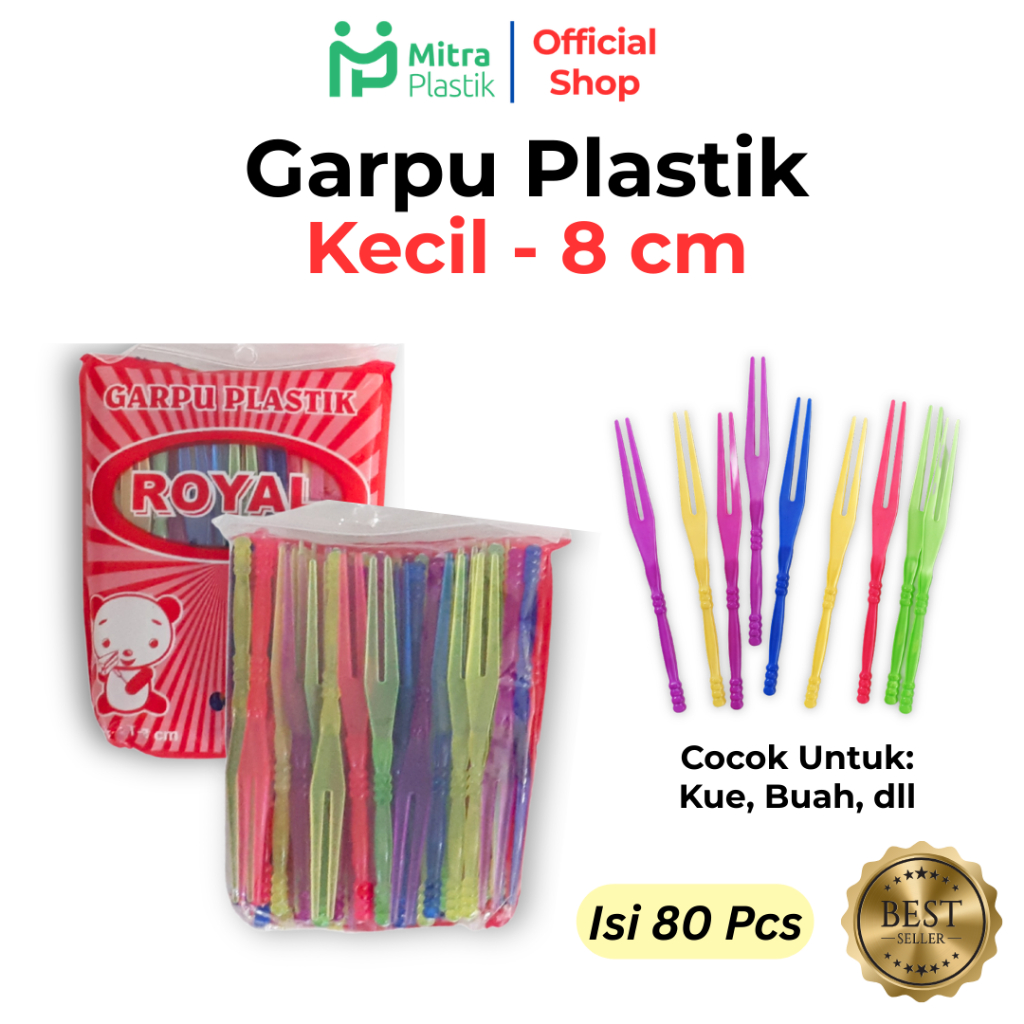 Garpu Plastik Kecil 8cm Untuk Kue Buah dll isi 80 Royal