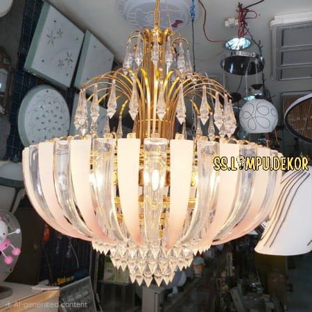 LAMPU GANTUNG KRISTAL MEWAH BESAR KLASIK MINIMALIS RUANG TAMU RUANG PESTA