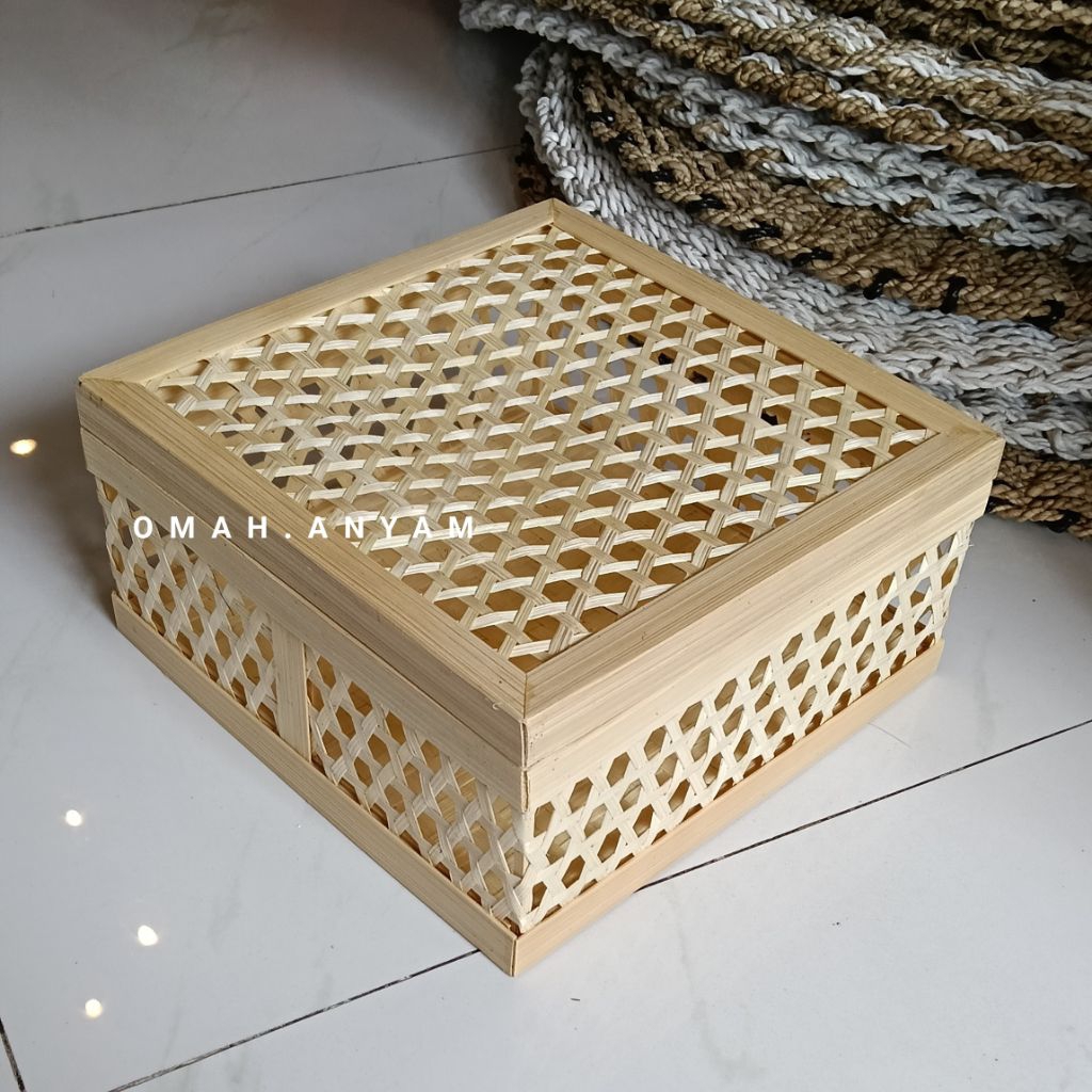 Tas hampers lebaran | keranjang hampers | Tas souvenir | Keranjang Bambu handle premium
