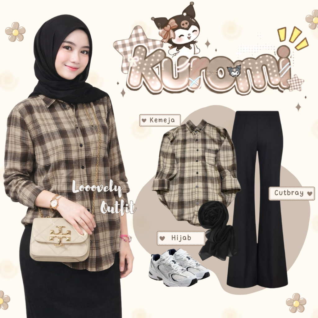 Oneset Kemeja Casual Kekinian (Hijab - Kemeja - Celana) Set Remaja Hijab Korean Style - LO131