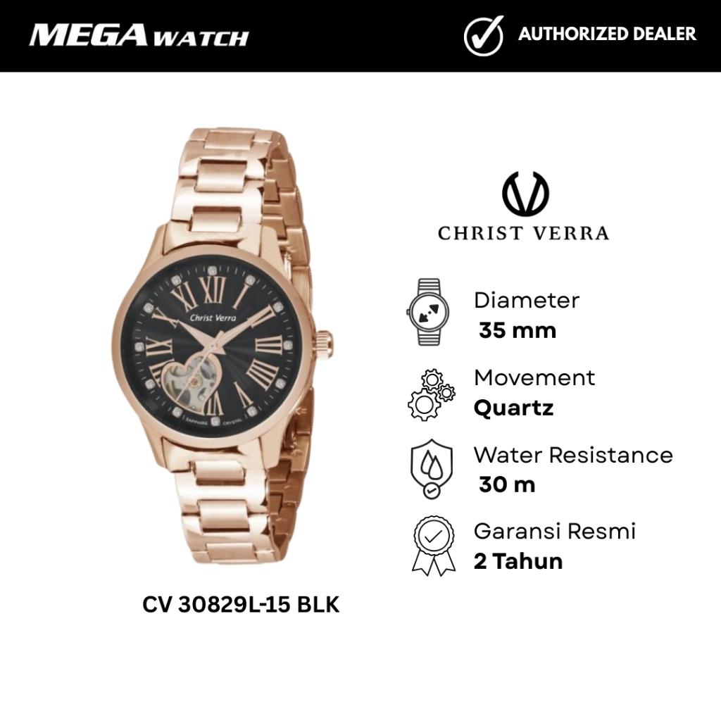 Jam Tangan CHRIST VERRA CHRIST VERRA Wanita Original CV 30829L-15 BLK