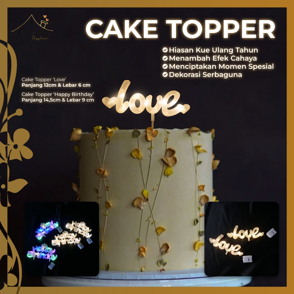 Dekorasi Ulang Tahun Kue Lampu LED Warna - Warni | Tusukan Kue Happy Birthday Love Baby Lampu Esteti