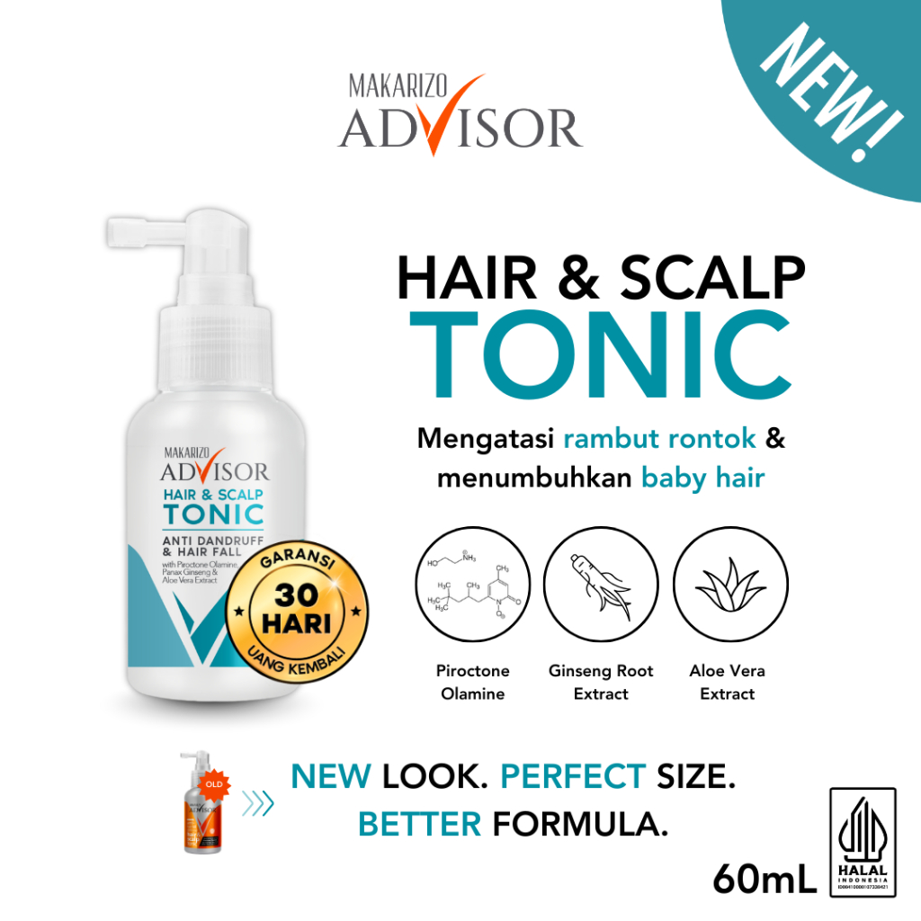 Makarizo Advisor Hair & Scalp Tonic 60mL - 2 in 1 Atasi Rambut Rontok dan Ketombe / Menumbuhkan Ramb