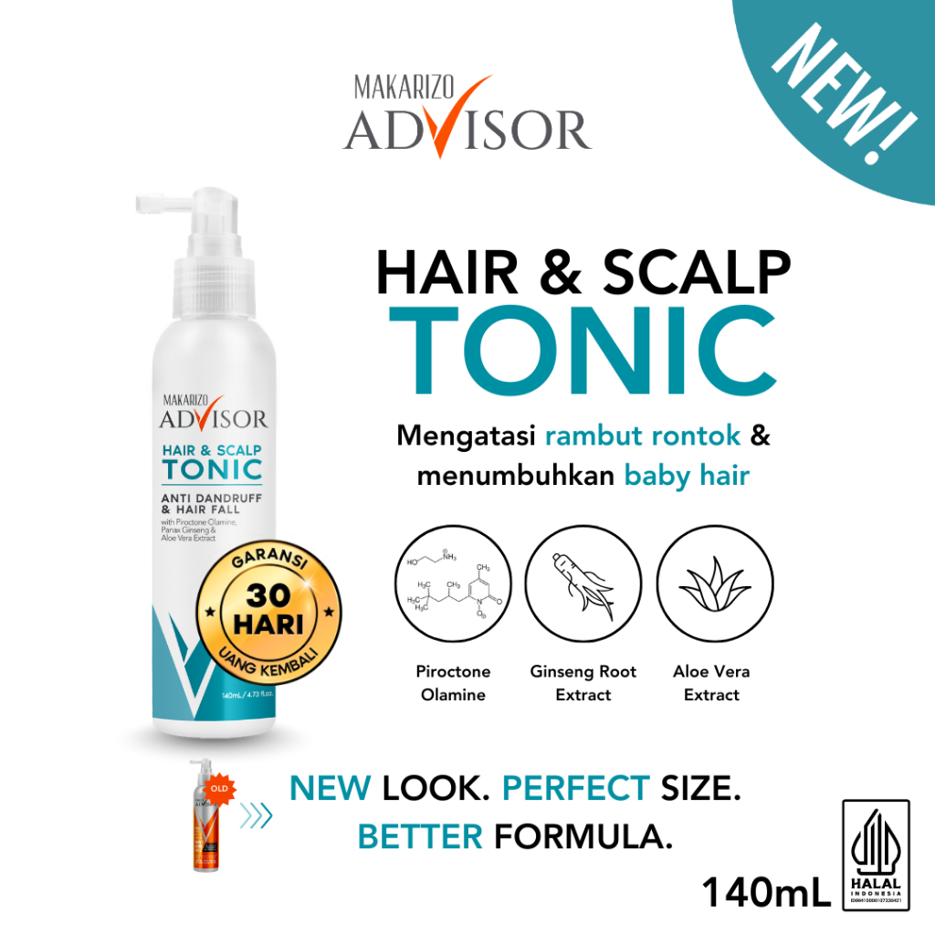 Makarizo Advisor Hair & Scalp Tonic 140 mL & 145mL - 2 in 1 Untuk Rambut Rontok dan Ketombe