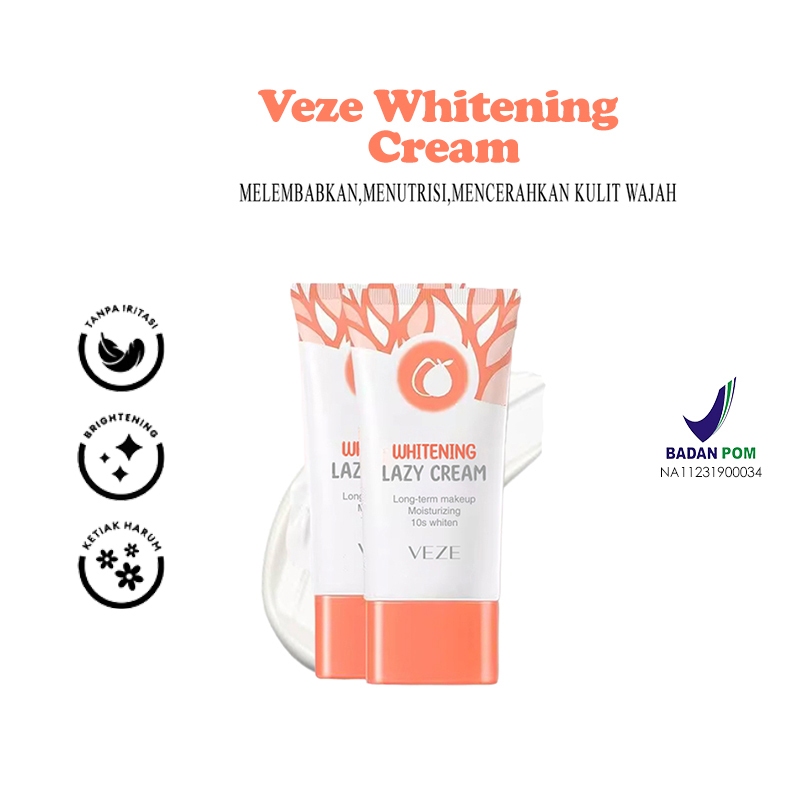 BPOM Krim Pemutih Wajah Veze 30g Gluta Whitening Lazy Cream Pelembab Wajah dan Tubuh