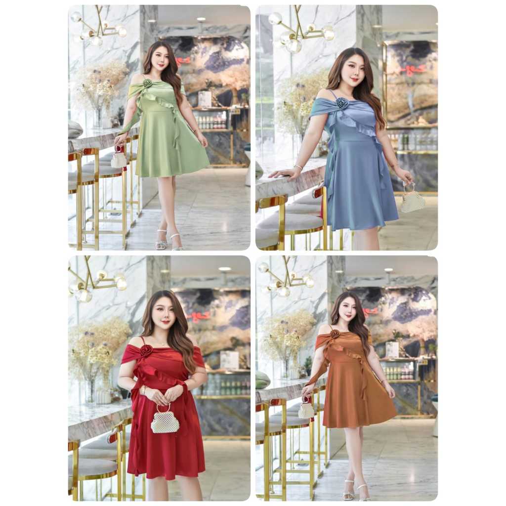 Jms  - 811 / Dress jumbo satin wanita / Mini dress satin kekinian / gaun pendek pesta jumbo / mini d