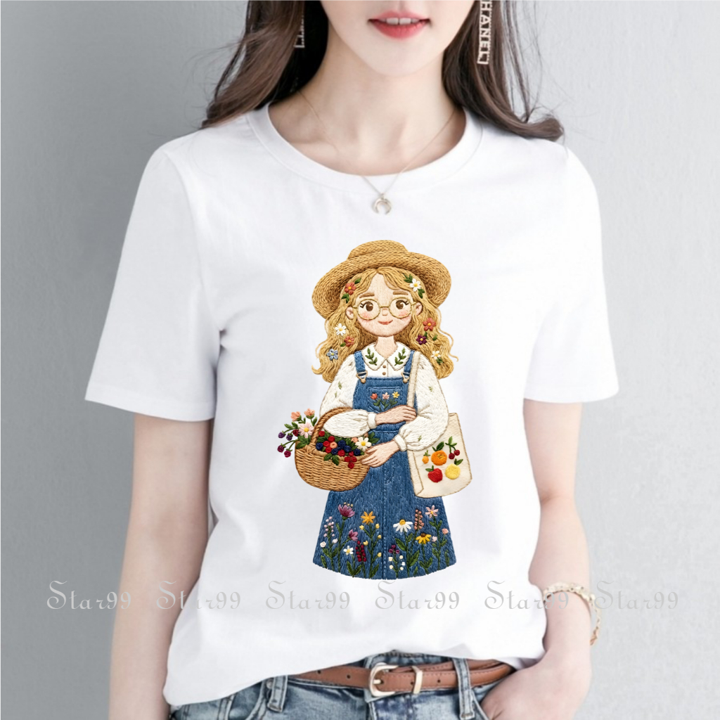 Kaos cewek boneka bordir viral /Atasan Wanita Lengan Pendek/ kaos oblong Pria Wanita Terbaru || Kaos
